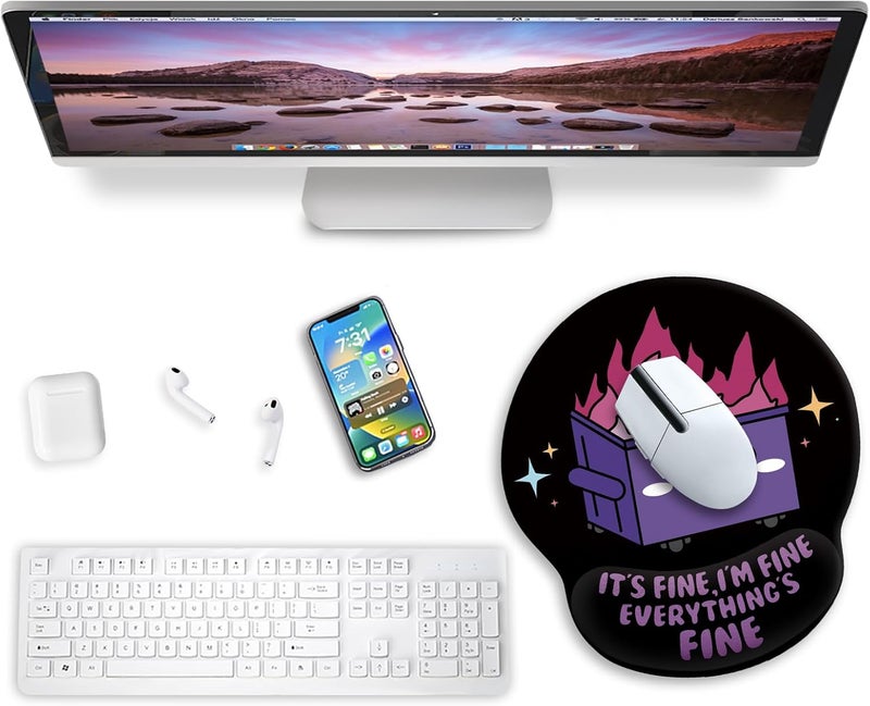 Blusabaca Funny Cute Mouse Pad with Wrist Rest, Dumpster on Fire Ergonomic Mouse Pads Wrist Support for Desk, Mousepad for Wireless Mouse Gaming Laptop Work Home Desk Accessories Office Supplies Decor - Image 2